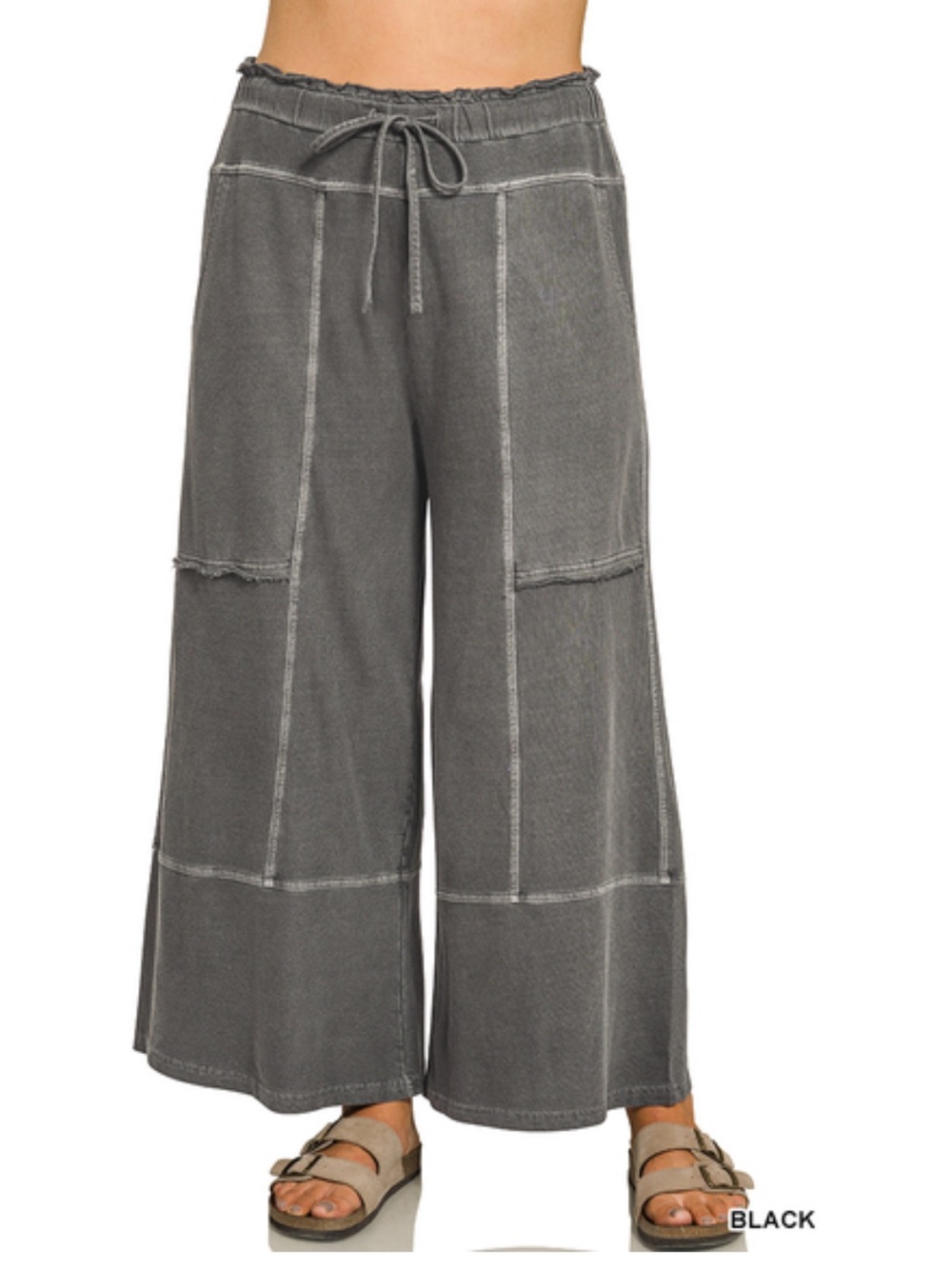 1X - 3X 384 ❤️Zenana black PLUS FRENCH TERRY EXPOSED-SEAM WIDE LEG
PANTS